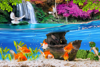 Un beau collage avec des poissons rouges
