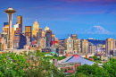 Vue du centre-ville de Seattle à Dusk, WA, USA