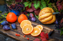 Nature morte automnale de fruits et une citrouille